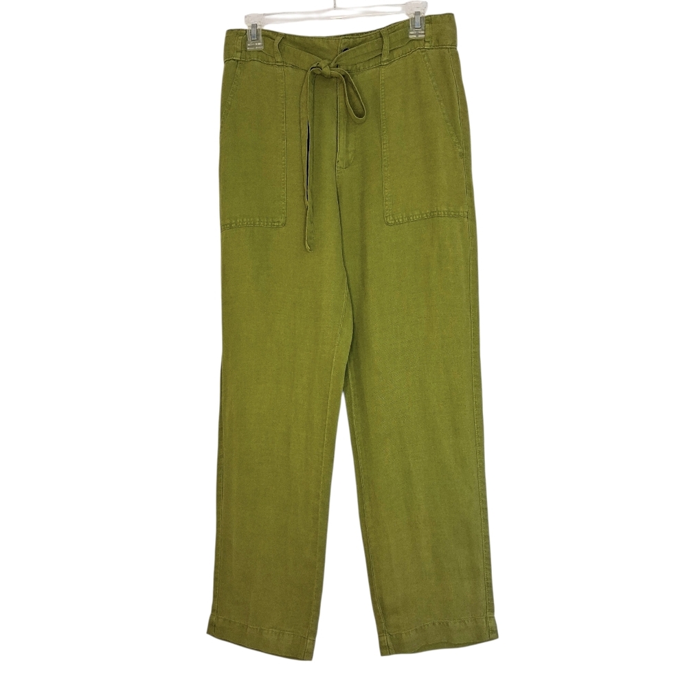 Cynthia Rowley Linen Blend High Rise Belted Pants Sz 8 Lime Green